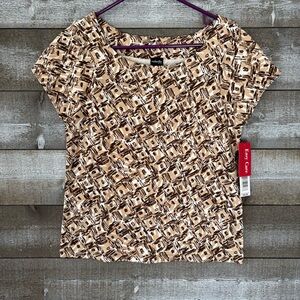 Rafaella Beige and Brown Geometric Short Sleeve Top